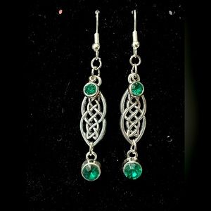 CELTIC Earrings Trinity Knot Hook Dangle Green Irish Celtic Gaelic